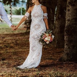 Fringe Cold Shoulder white Lace Dress